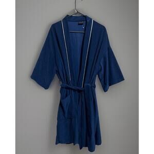 After All Bathrobe Navy Blue Robe Playboy Style Mens One Size 80s Vintage